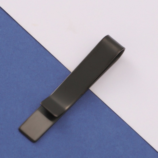 Immagine di 1 Pz 304 Acciaio Inossidabile Etichette di Stampaggio Vuote Cravatta Fermagli Nero Lucidatura a Specchio 4.9cm x 0.8cm