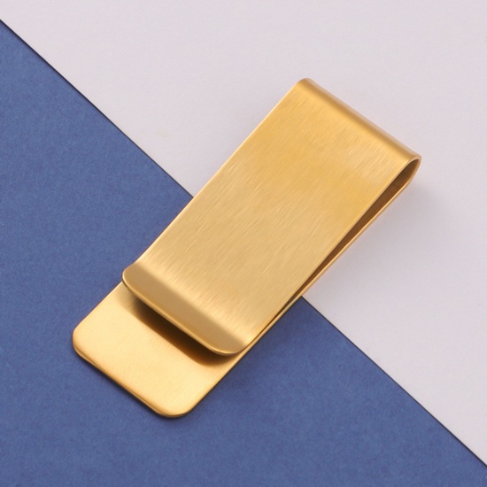 Immagine di 1 Pz 304 Acciaio Inossidabile Etichette di Stampaggio Vuote Cravatta Fermagli Oro Placcato Trafila 4.9cm x 0.8cm