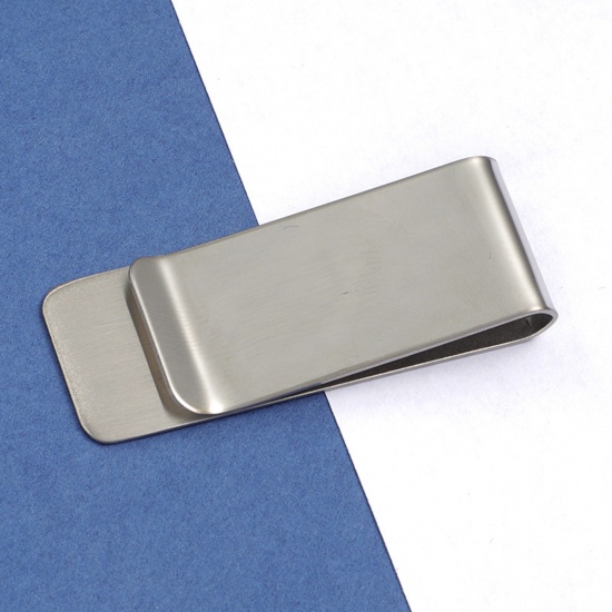 Immagine di 1 Pz 304 Acciaio Inossidabile Etichette di Stampaggio Vuote Cravatta Fermagli Tono Argento Lucidatura a Specchio 5.2cm x 2cm