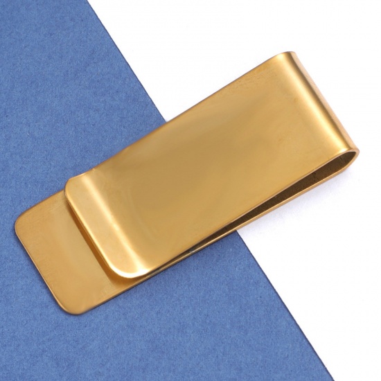 Immagine di 1 Pz 304 Acciaio Inossidabile Etichette di Stampaggio Vuote Cravatta Fermagli Oro Placcato Lucidatura a Specchio 5.2cm x 2cm