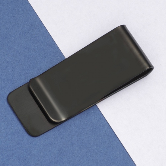 Immagine di 1 Pz 304 Acciaio Inossidabile Etichette di Stampaggio Vuote Cravatta Fermagli Nero Lucidatura a Specchio 5.2cm x 2cm