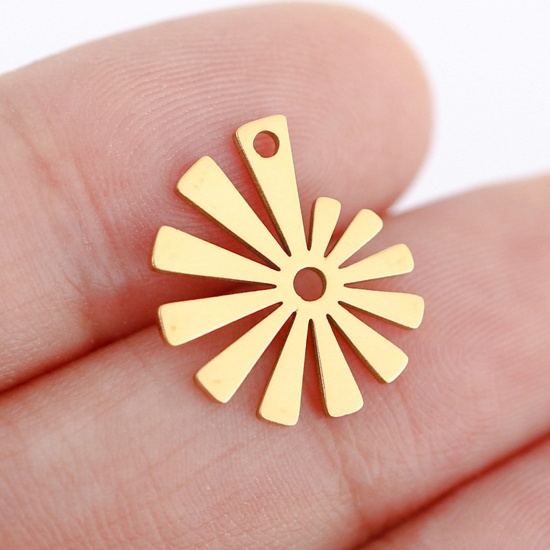 Picture of 3 PCs 304 Stainless Steel Charms Gold Plated Sunflower Hollow 14mm x 16mm