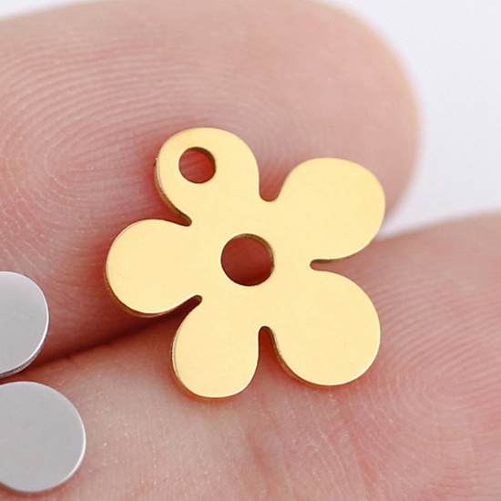 Picture of 3 PCs 304 Stainless Steel Charms Gold Plated Flower Hollow 13mm x 13mm