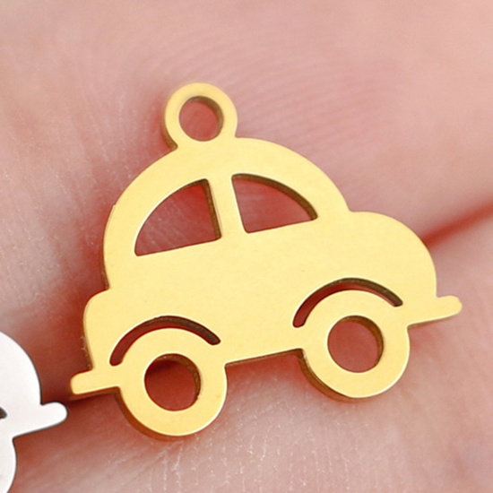 Picture of 3 PCs 304 Stainless Steel Charms Gold Plated Car Hollow 15mm x 13mm