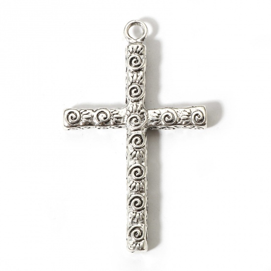 Immagine di 2 Pz Lega di Zinco Religione Ciondoli Argento Antico Croce Spirale 6.6cm x 4cm