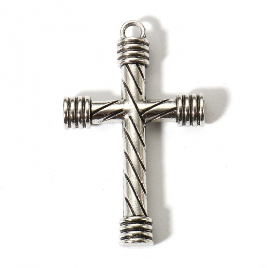 Immagine di 2 Pz Lega di Zinco Religione Ciondoli Argento Antico Croce Striscia 5cm x 3.1cm