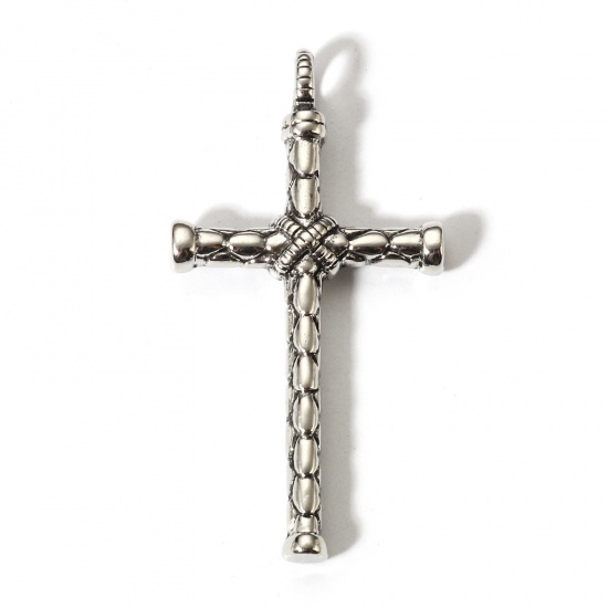 Immagine di 2 Pz Lega di Zinco Religione Ciondoli Argento Antico Croce 6.3cm x 3.3cm