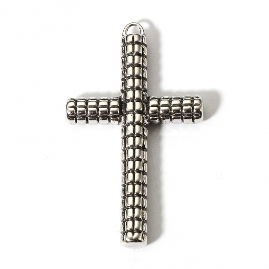 Immagine di 2 Pz Lega di Zinco Religione Ciondoli Argento Antico Croce Ingraticciato 5.3cm x 3.1cm
