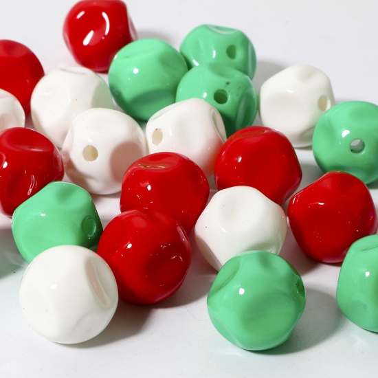 Bild von 20 Stück Acryl Weihnachten Perlen für die Herstellung von DIY-Charme-Schmuck Zufällig Gemischte Farben Rund 3D ca. 16mm D., Loch:ca. 2.6mm