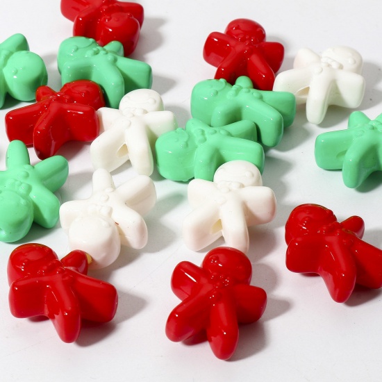 Bild von 20 Stück Acryl Perlen für die Herstellung von DIY-Charme-Schmuck Zufällig Gemischte Farben Weihnachten Lebkuchenmann 3D ca. 23mm x 19mm, Loch:ca. 2.6mm