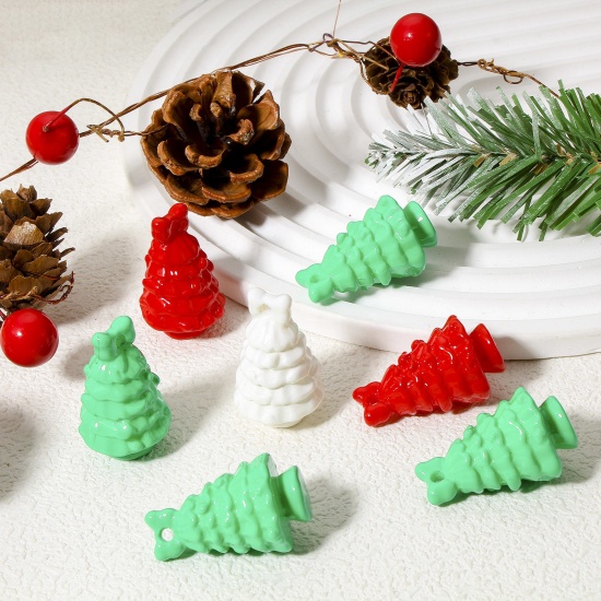 Picture of 10 PCs Acrylic Christmas Pendants Christmas Tree At Random Mixed Color 3D 3.7cm x 2.2cm