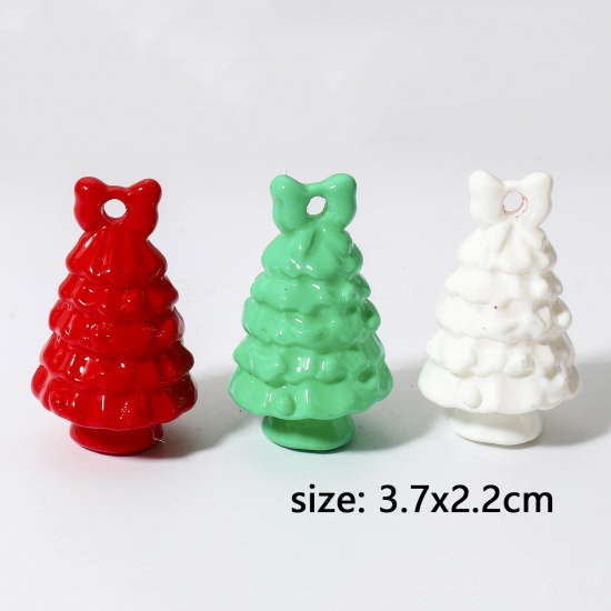 Picture of 10 PCs Acrylic Christmas Pendants Christmas Tree At Random Mixed Color 3D 3.7cm x 2.2cm