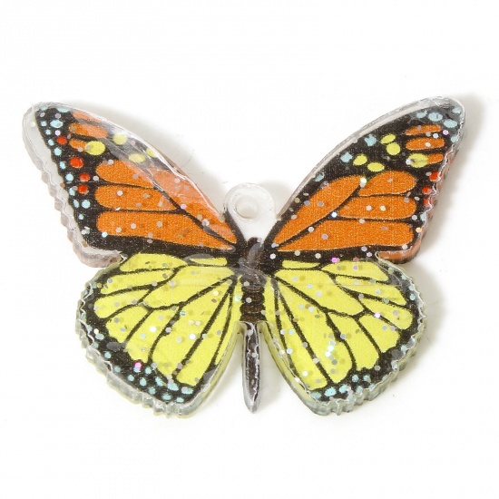 Picture of 10 PCs Acrylic Gothic Pendants Butterfly Animal Orange Glitter 3.8cm x 2.8cm