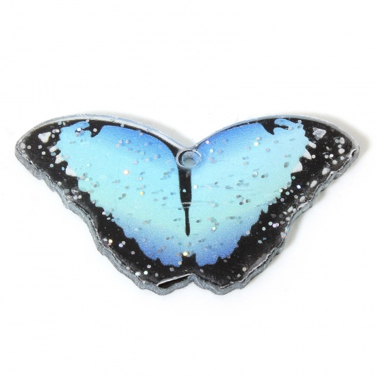 Bild von 10 Stück Acryl Gotisch Anhänger Schmetterling Blau Glitzernd Pulver 4.4cm x 2.4cm