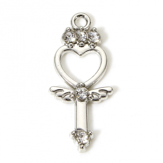 Picture of 5 PCs Zinc Based Alloy Fairy Tale Collection Charms Silver Tone Scepter Wing Clear Rhinestone 27.5mm x 12mm