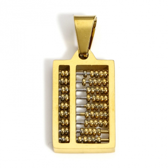 Picture of 1 Piece Vacuum Plating 304 Stainless Steel Valentine's Day Pendants Gold Plated Abacus Swipeable 33mm x 13.5mm