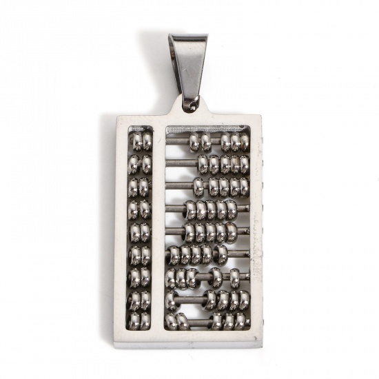 Picture of 1 Piece 304 Stainless Steel Valentine's Day Pendants Silver Tone Abacus Swipeable 41.5mm x 18mm