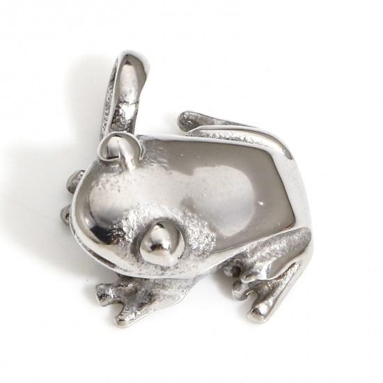 Picture of 1 Piece 304 Stainless Steel Valentine's Day Charms Silver Tone Frog Animal 3D 16.5mm x 13.5mm