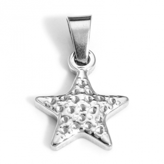 Picture of 1 Piece 304 Stainless Steel Hammered Charms Silver Tone Pentagram Star 24mm x 14mm