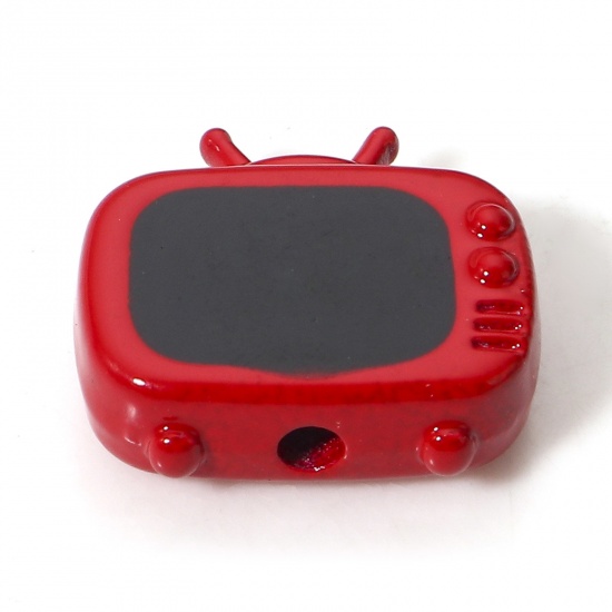 Immagine di 5 Pz Lega di Zinco Perline per la Creazione di Gioielli con Ciondoli Fai-da-te Rosso Televisione Smalto Circa 13mm x 12mm, Foro:Circa 1.6mm