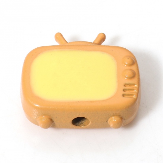Immagine di 5 Pz Lega di Zinco Perline per la Creazione di Gioielli con Ciondoli Fai-da-te Arancione Televisione Smalto Circa 13mm x 12mm, Foro:Circa 1.6mm