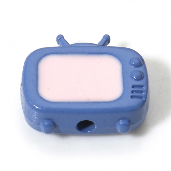 Immagine di 5 Pz Lega di Zinco Perline per la Creazione di Gioielli con Ciondoli Fai-da-te Blu Televisione Smalto Circa 13mm x 12mm, Foro:Circa 1.6mm