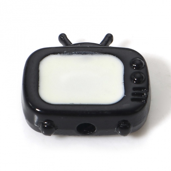 Imagen de 5 Unidades Zamak Cuentas para la Fabricación de Joyas con Dijes de Bricolaje Negro Televisión Esmalte Aprox 13mm x 12mm, Agujero: Aprox 1.6mm