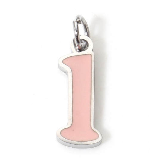 Picture of 1 Piece 304 Stainless Steel Charms Silver Tone Orange Pink Lowercase Letter Message " L " Enamel 14mm x 5mm