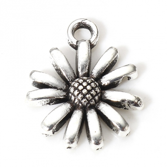 Picture of 50 PCs Zinc Based Alloy Charms Antique Silver Color Daisy Flower 14.5mm x 12mm
