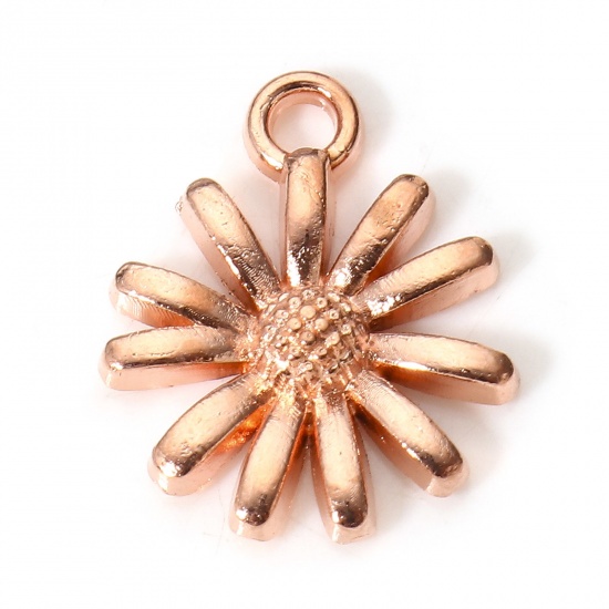 Picture of 50 PCs Zinc Based Alloy Charms Rose Gold Daisy Flower 14.5mm x 12mm