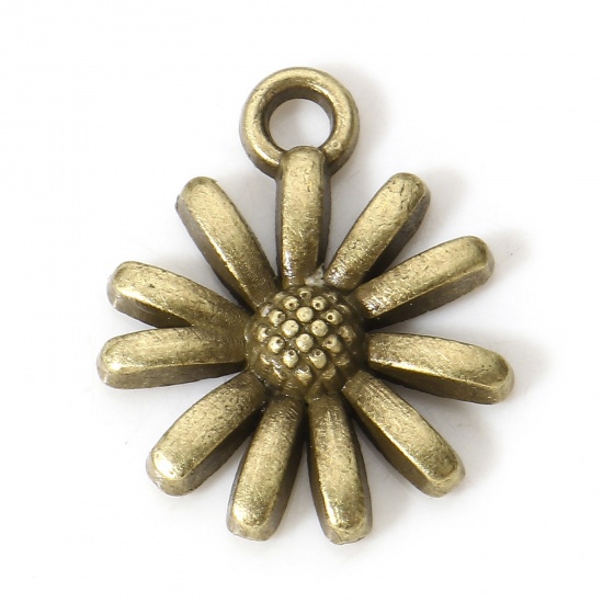 Picture of 50 PCs Zinc Based Alloy Charms Antique Bronze Daisy Flower 14.5mm x 12mm