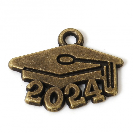 Immagine di 50 Pz Lega di Zinco Istituto Gioielli Charms Bronzo Antico Addio al celibato PAC Lettere " 2024 " 18mm x 15mm