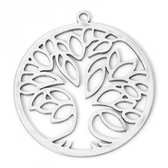 Picture of 2 PCs 304 Stainless Steel Stylish Charms Silver Tone Round Tree of Life Hollow 2.6cm x 2.3cm