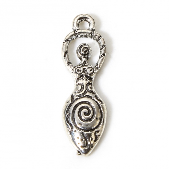 Picture of 10 PCs Zinc Based Alloy Mother's Day Charms Antique Silver Color Venus Of Willendorf Fertility Goddess Pregnancy Spiral 27mm x 8mm