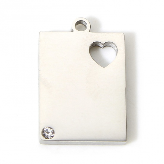 Bild von 1 Stück 304 Edelstahl Einfach Charms Rechteck Vergoldet Herz Hohl Transparent Strass 18mm x 12mm