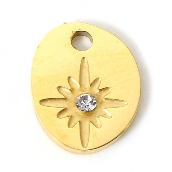 Bild von 1 Stück Vakuumbeschichtung 304 Edelstahl Stilvoll Charms Tropfen Vergoldet Stern Transparent Strass 11.5mm x 9mm