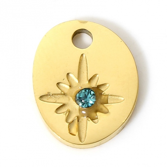 Bild von 1 Stück Vakuumbeschichtung 304 Edelstahl Stilvoll Charms Tropfen Vergoldet Stern Blau Strass 11.5mm x 9mm