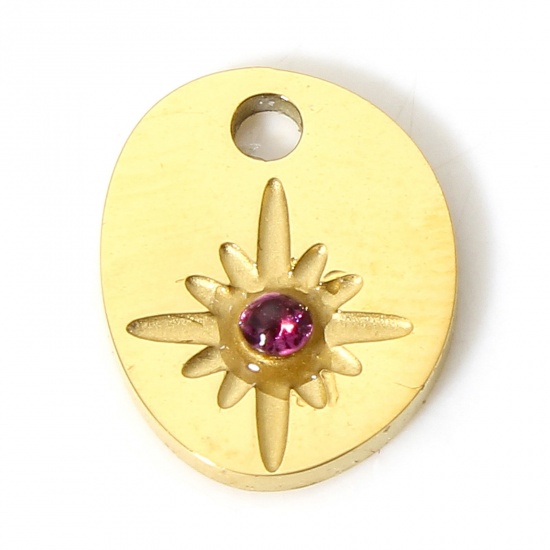 Bild von 1 Stück Vakuumbeschichtung 304 Edelstahl Stilvoll Charms Tropfen Vergoldet Stern Rosa Strass 11.5mm x 9mm