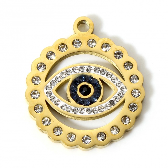 Bild von 1 Stück Vakuumbeschichtung 304 Edelstahl Stilvoll Charms Ring Vergoldet Auge Bunt Strass 24.5mm x 21.5mm