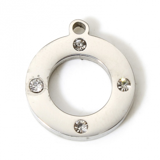 Bild von 1 Stück 304 Edelstahl Einfach Charms Ring Silberfarbe Transparent Strass 16mm x 14mm