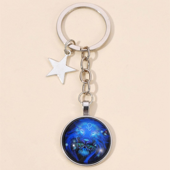 Bild von 1 Stück Glas Galaxis Schlüsselkette & Schlüsselring Silberfarbe Sternbild Sternbild Löwe 9cm