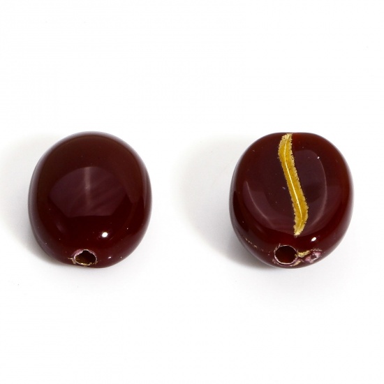 Bild von 200 Stück Acryl Perlen für die Herstellung von DIY-Charme-Schmuck Vergoldet Braunrot Kaffeebohne ca. 10.5mm x 8mm, Loch:ca. 1.2mm