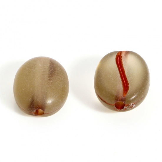 Bild von 200 Stück Acryl Perlen für die Herstellung von DIY-Charme-Schmuck Vergoldet Olivgrün Kaffeebohne ca. 10.5mm x 8mm, Loch:ca. 1.2mm