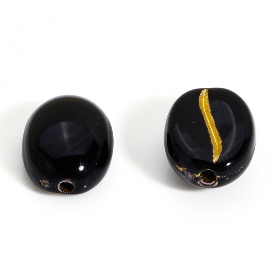 Bild von 200 Stück Acryl Perlen für die Herstellung von DIY-Charme-Schmuck Vergoldet Schwarz Kaffeebohne ca. 10.5mm x 8mm, Loch:ca. 1.2mm