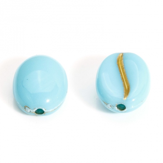 Image de 200 Pcs Perles pour DIY Fabrication de Bijoux de Pendentife en Acrylique Doré Bleu Grain de Café 10.5mm x 8mm, Trou: env. 1.2mm