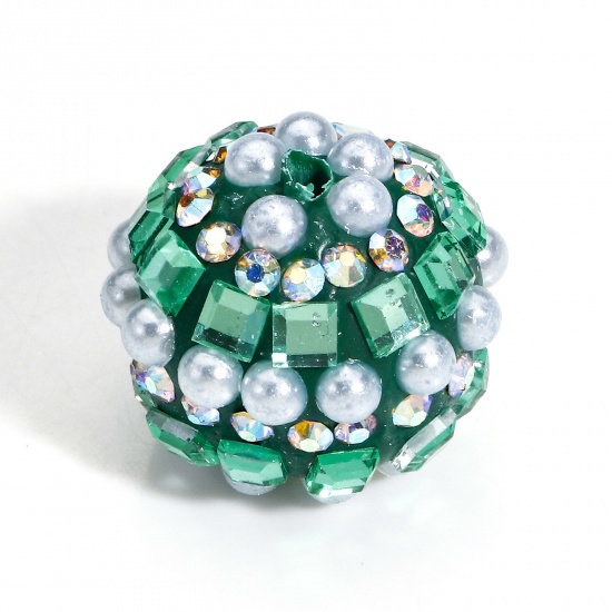 Image de 2 Pcs Perles pour DIY Fabrication de Bijoux de Pendentife A strass en Pâte Polymère Balle Vert A Strass 17mm Dia, Taille de Trou: 1.8mm