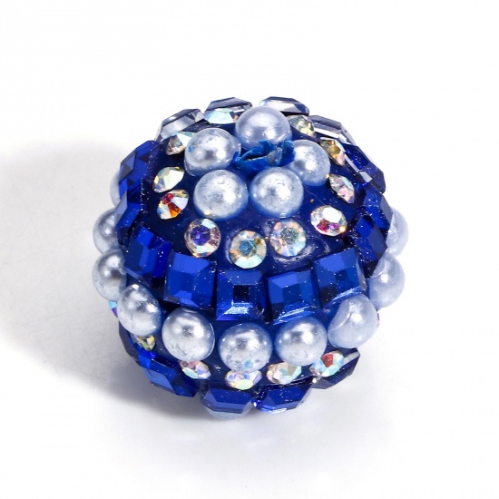 Image de 2 Pcs Perles pour DIY Fabrication de Bijoux de Pendentife A strass en Pâte Polymère Balle Bleu Foncé A Strass 17mm Dia, Taille de Trou: 1.8mm