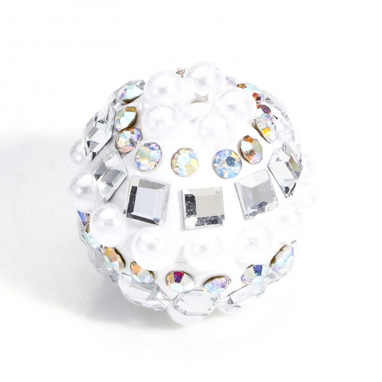 Image de 2 Pcs Perles pour DIY Fabrication de Bijoux de Pendentife A strass en Pâte Polymère Balle Blanc A Strass 17mm Dia, Taille de Trou: 1.8mm