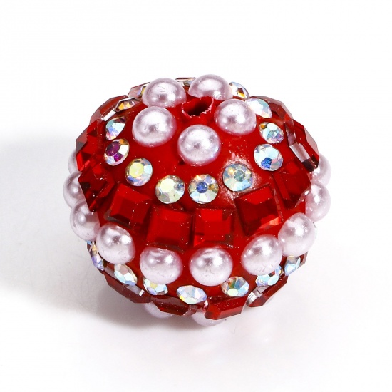 Image de 2 Pcs Perles pour DIY Fabrication de Bijoux de Pendentife A strass en Pâte Polymère Balle Rouge A Strass 17mm Dia, Taille de Trou: 1.8mm