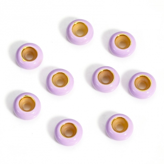 Picture of 5 PCs Brass Stopper Spacer Beads With Rubber Core For DIY Jewelry Making Findings Round Mauve Enamel 8.5mm Dia., Hole: Approx 2.2mm                                                                                                                           